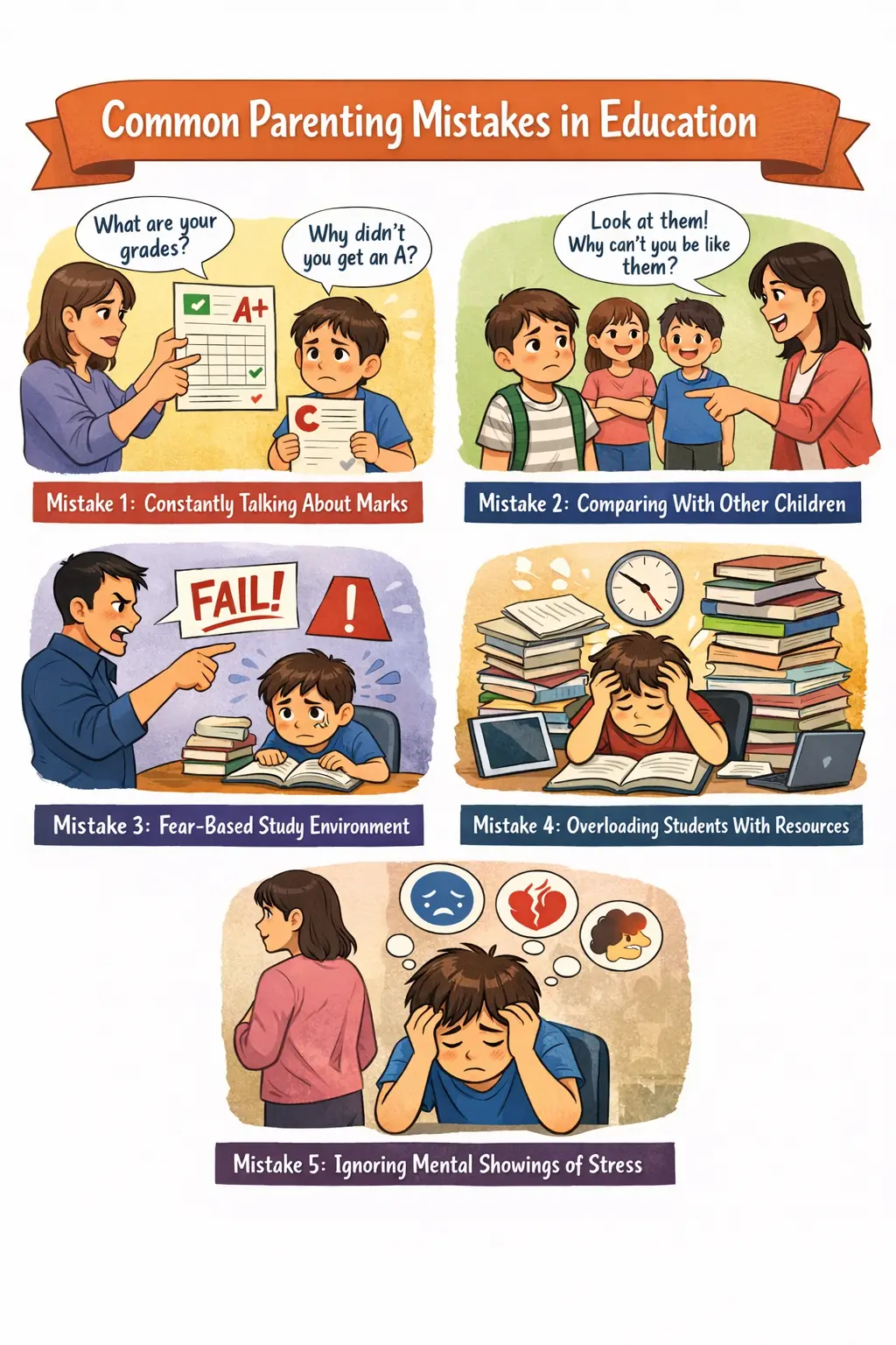 5 mistakes parents make in education, diagram representation