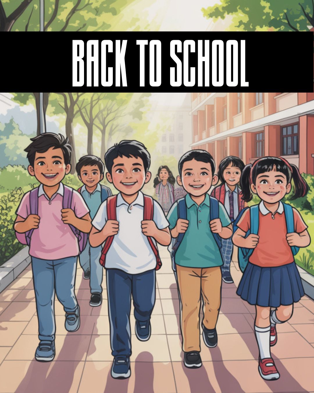 Happy students walking to class on Karnataka School Reopening 2025, excited for the new academic year.