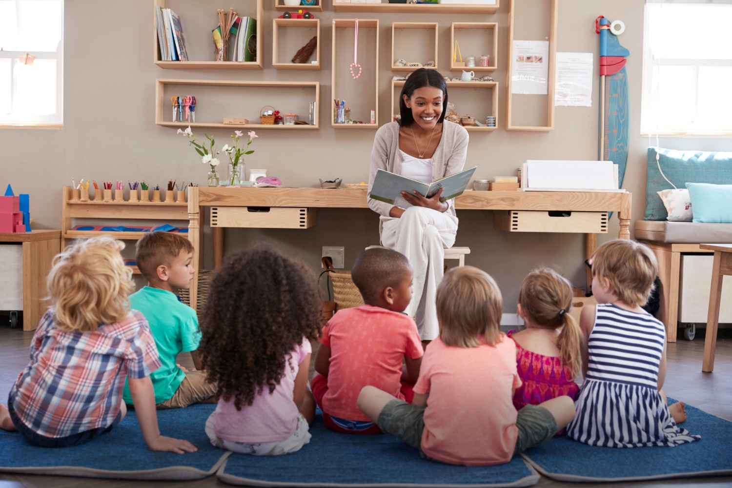 Montessori teacher taking class