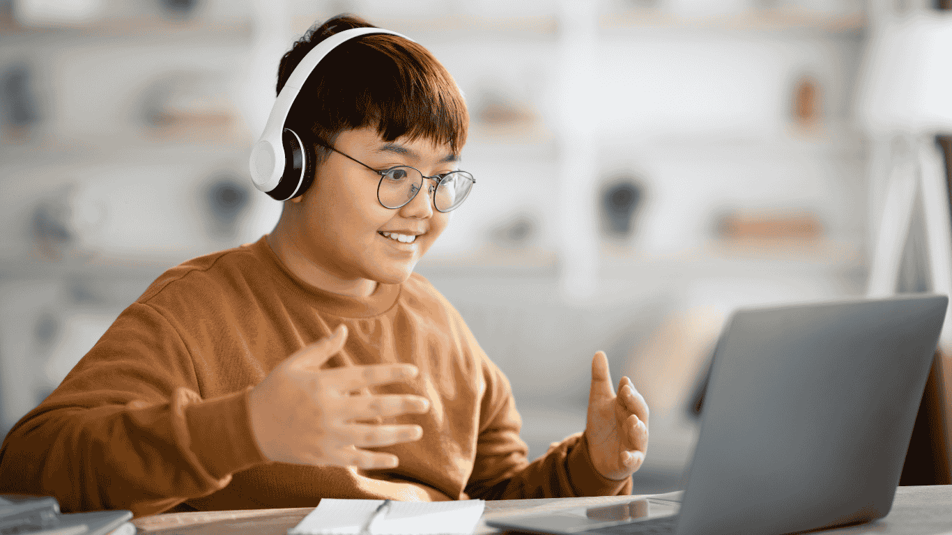 A student attending online class