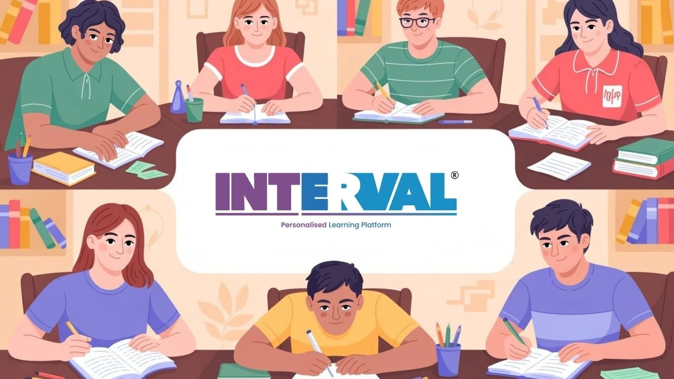 Seven high school students are sitting around a table, actively studying and writing, which is relevant to practicing class 12 previous year question paper