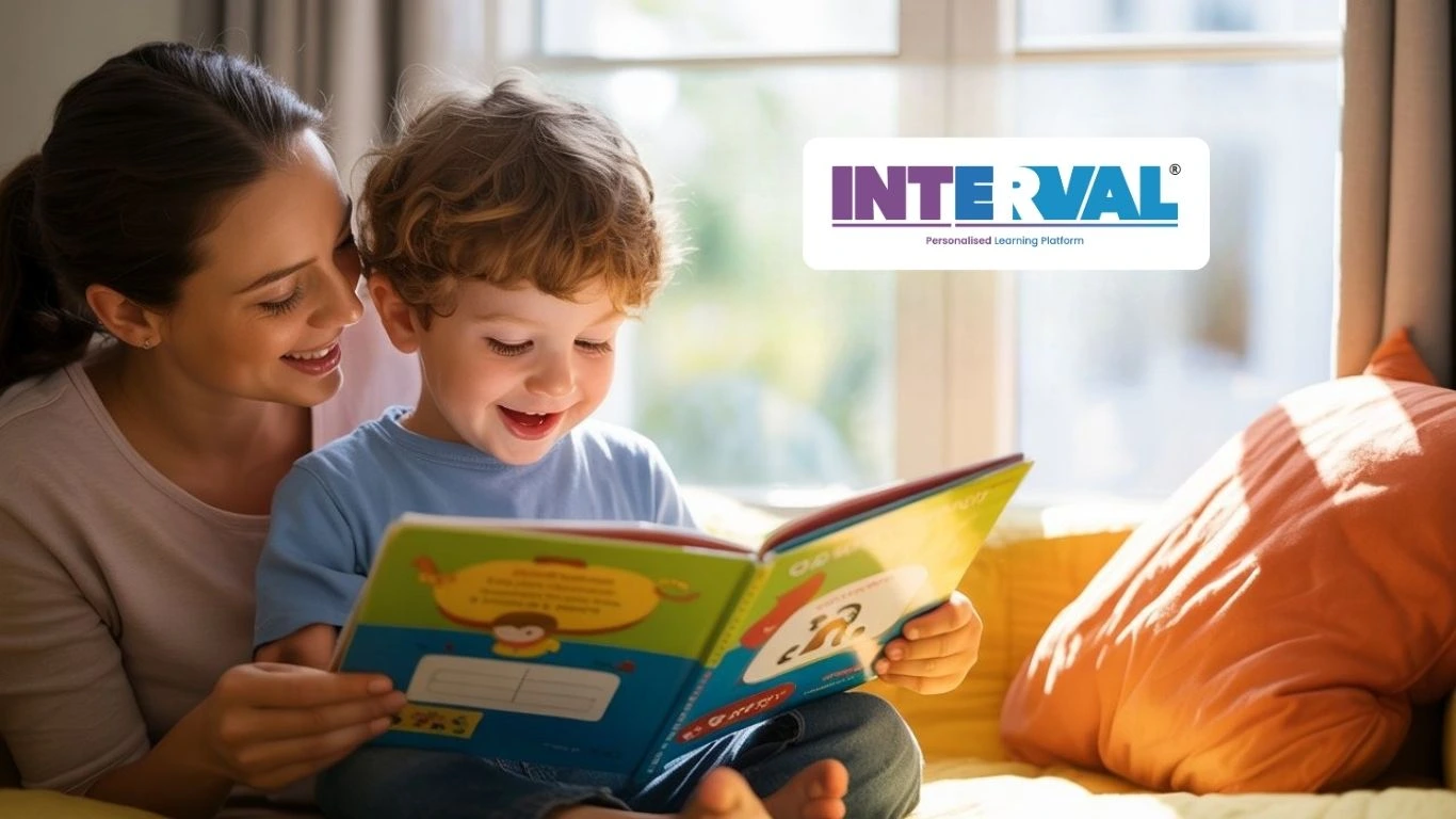 Mother and child reading together during online phonics classes for kids, building early reading skills at home.