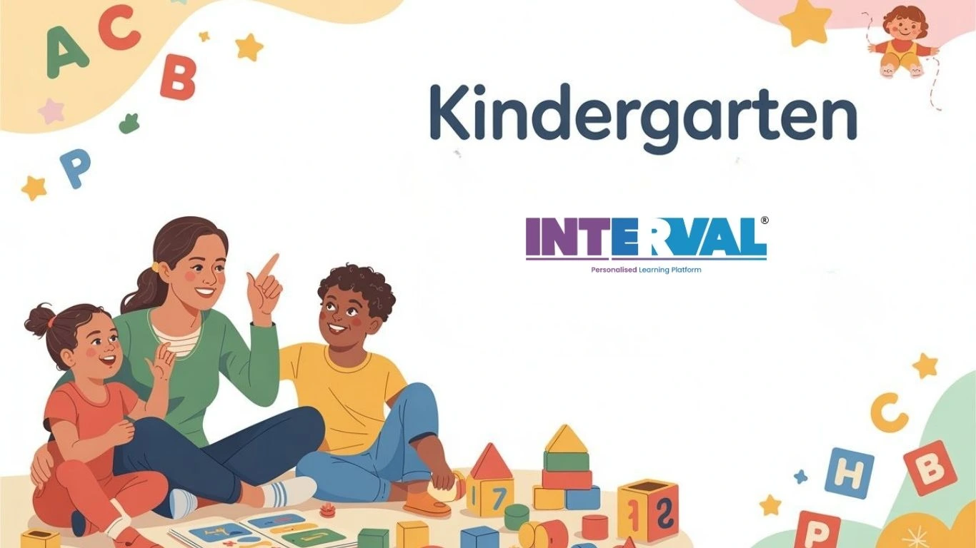  A teacher interacts with two young children, surrounded by blocks and letters, focusing on kindergarten readiness checklist skills.