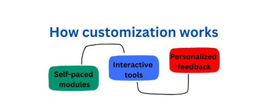 A flow chart that shows How customization works in online learning 