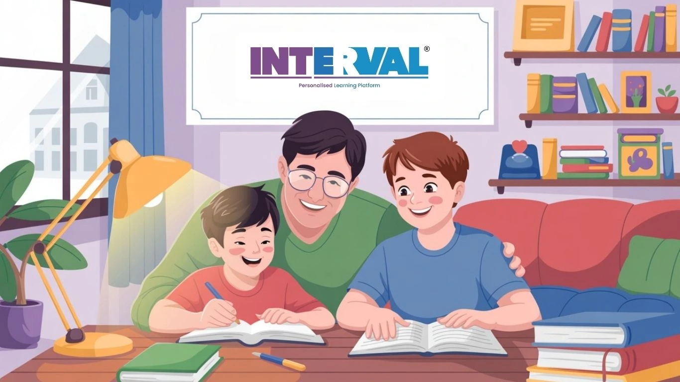 Father helping two kids study at home – how to improve academic performance of weak students with guidance.